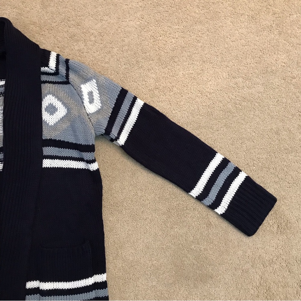 Pink Republic Knit Cardigan Sweater Size L Dark Blue White Pockets FLAW - Picture 5 of 10